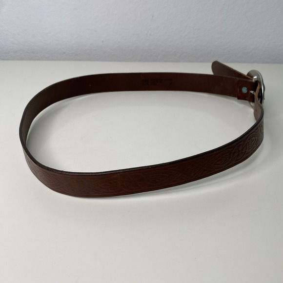 Womens Brown Genuine Leather Embossed Western Belt Silver Oval Buckle M USA - Picture 5 of 10